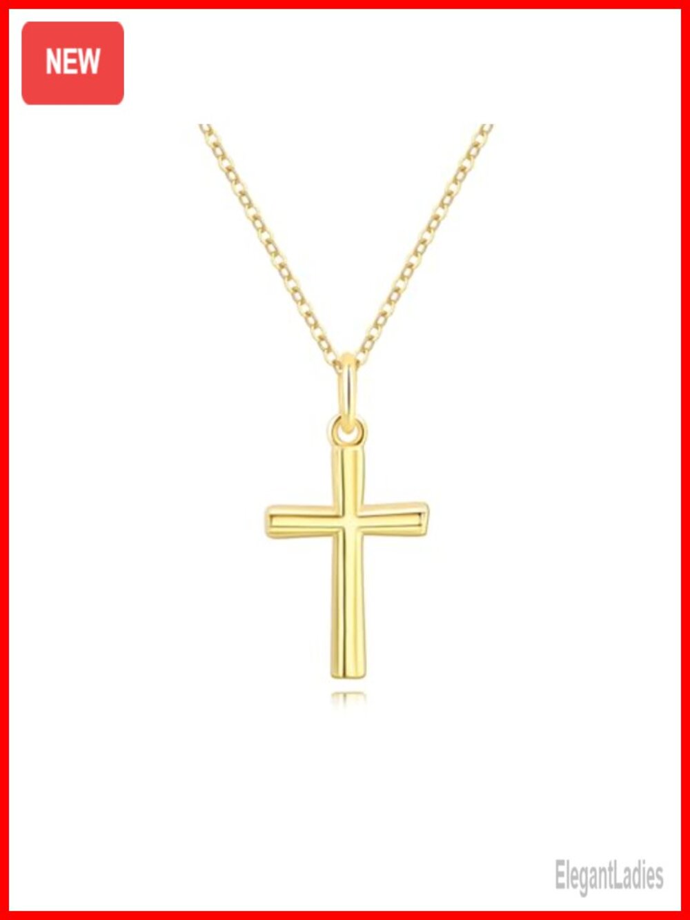 14K Gold Cross Pendant Necklace 18+2 Inch Chain Minimalist